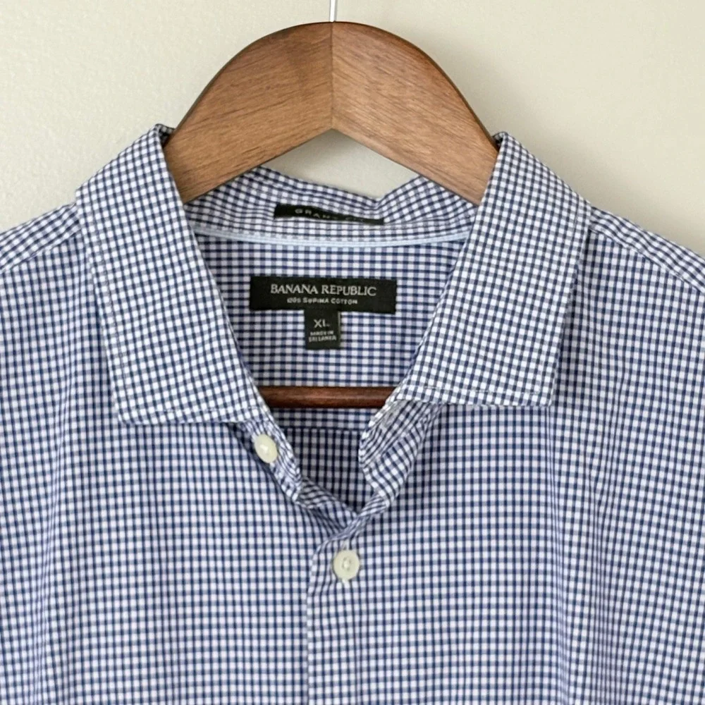 Banana Republic Button Down Shirt Mens XL Blue‎ Gingham Cotton Casual Office